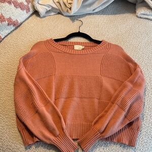 Dreamers Ribbed Panel Crewneck Sweater - Rose Clay